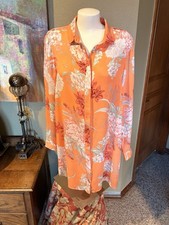 MINKPINK Women's Orange White Floral Long Sleeve Collared Button Shirt Dress (S)