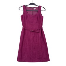 Ann Taylor Petites 100% Virgin Wool Sheath Dress Berry Magenta Pink Belted 6P