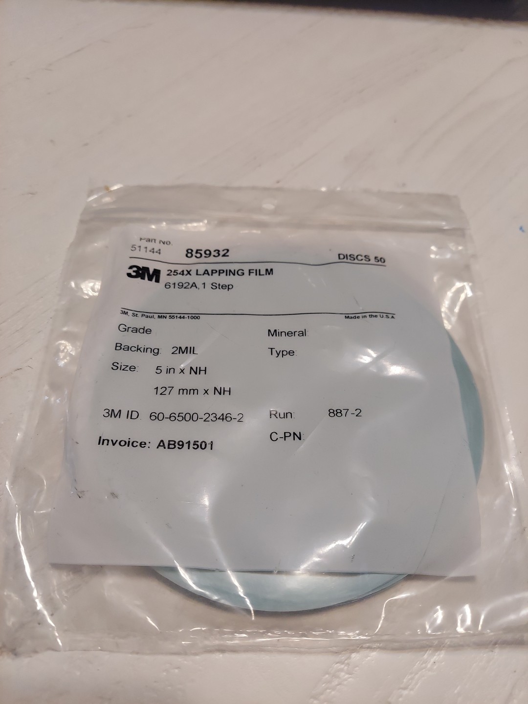 3M 254X   Lapping Film 5 Inch Discs pack of 50  pcs 2Mil/ 127mmxNH 
