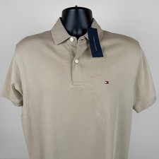Tommy Hilfiger Mens Short Sleeve Polo Shirt Beige Cotton XM03524-252 Large NWT