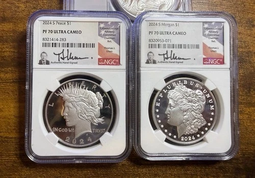 2024-S proof Morgan And Peace Dollar Set! NGC PR70UC Hand signed by Thomas Uram!