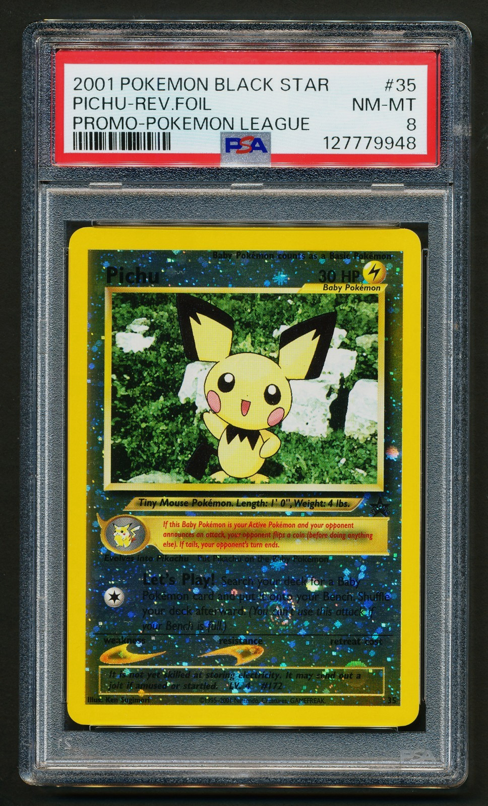 Pichu 35 Black Star Promo Reverse Holo WOTC Pokémon 2001 League PSA 8 NM-MT