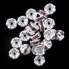 25 6mm silver plated rhinestone rondelle beads purple findings