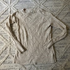 Loft Sweater Beige Knit Boat Neck Long Sleeve Small Viscose Nylon Wool Blend