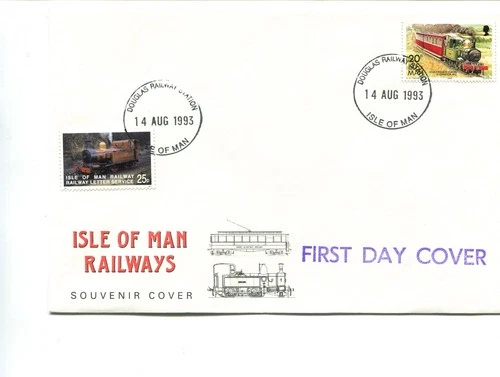 Isle of Man 1993 Railway Letter Stamp FDC, cancelled Douglas Station