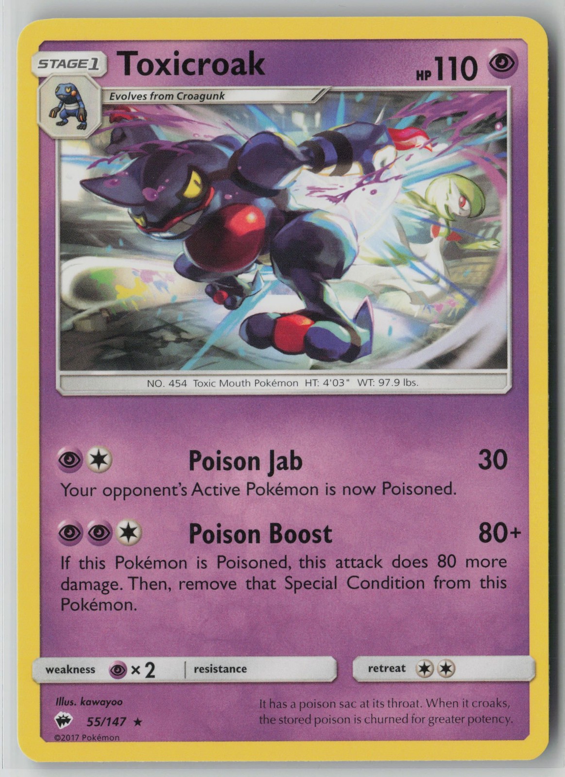 Toxicroak 55/147 Pokemon Burning Shadows Rare Lightly Played Card (LP)