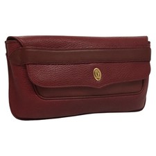 CARTIER Clutch Bag Leather Bordeaux Gold Auth bs24416