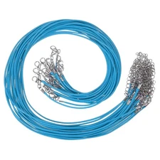 20 Pcs 16"x0.06" Necklace Cord Waxed Leather Necklace String Rope Lake Blue