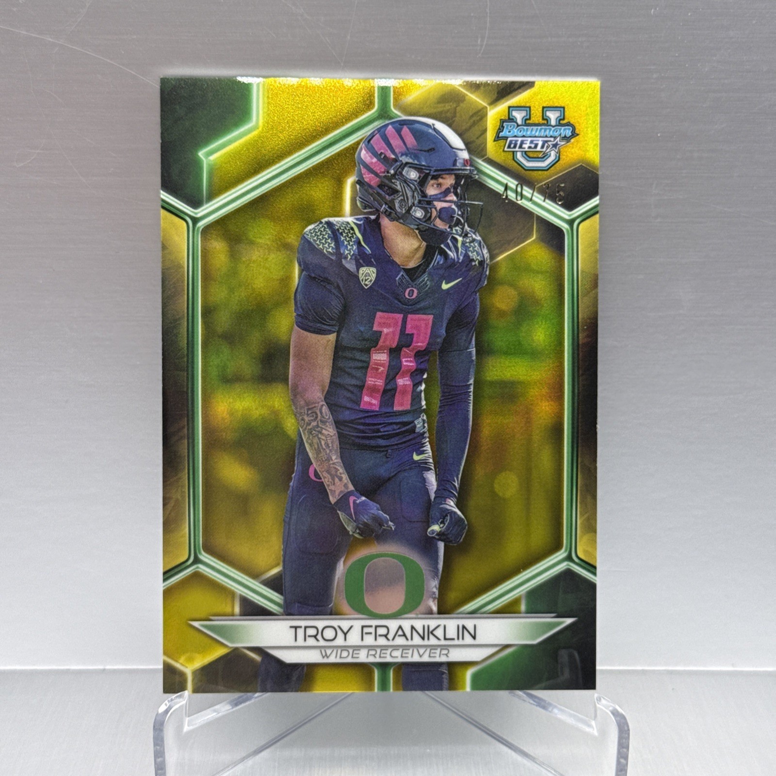 2023 Bowman's Best University - Troy Franklin #92 Yellow Refractor /75 (RC)