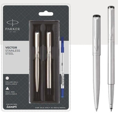 Parker Vector Stainless Steel Ball Pen + RollerBall With Chrom Trim (Pack Of 1)