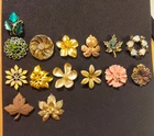 Vintage Brooch Lot of 15 Flower & Leaf Pins Mixed Costume Jewelry Rhinestones En