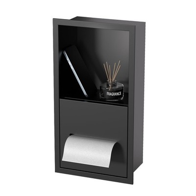 Black Toilet Paper Holder with Recessed Wall Niche for Storage,Stainless Stee...