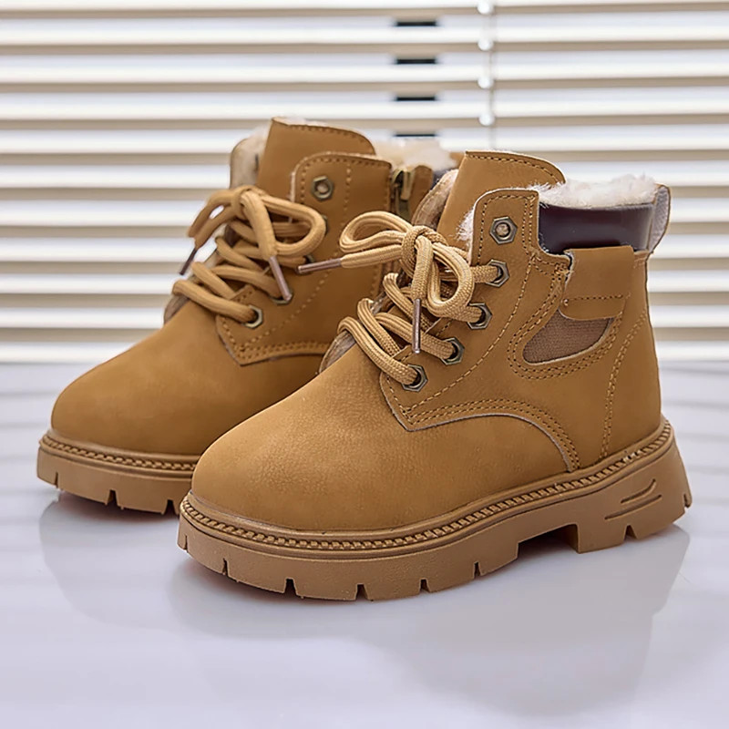 Winter Snow Boots For Children PU Leather Waterproof Plush Boots Thick Warm Boy-image