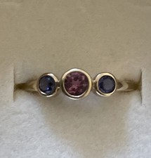 Pink And Blue Tourmaline Ring Size N.5 Stamped 375