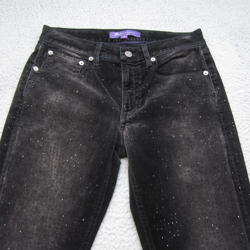 Pantalones Ralph Lauren Etiqueta Púrpura Para Hombre 26 Negro Terciopelo Embellecido Estrás Foto 2 de 4