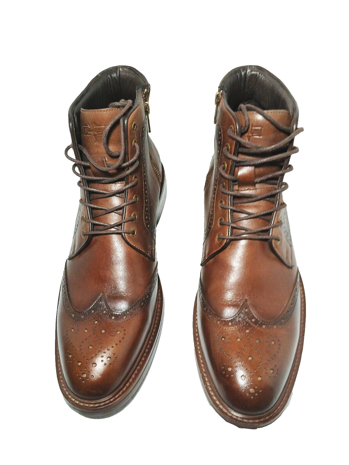 SAOLA Stivali eleganti Flag Ltd lunghi in pelle marrone derby con zip laterale e lacci taglia 11M