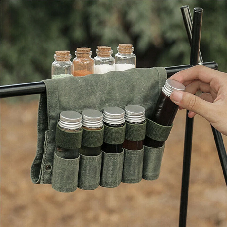 9PC Seasoning Bottle Storage Bag BBQ Spice Jar Set Condiment Dispenser Bag - Image 3 of 4