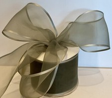 Offray Arabesque Wired Ribbon Sheer Satin Edge Olive Green W 3 Inches 5 Yds