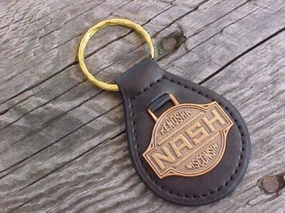 NASH KENOSHA WISCONSIN LEATHER KEY FOB CLASSIC GOLD PRE-WAR RADIATOR LOGO NEW - Image 1 of 4