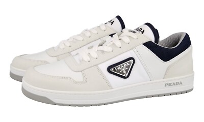 PRADA DOWNTOWN SNEAKERS SHOES 2EE391 WHITE/BLUE SUEDE/NYLON US 8.5