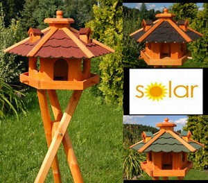 XXL Luxus Vogelhaus mit /ohne Solar / Ständer Holz Futterhaus