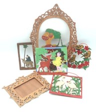 Collection of 7 Beautiful Vintage Plywood Saw Cuttings - Jewish Israeli Folk Art