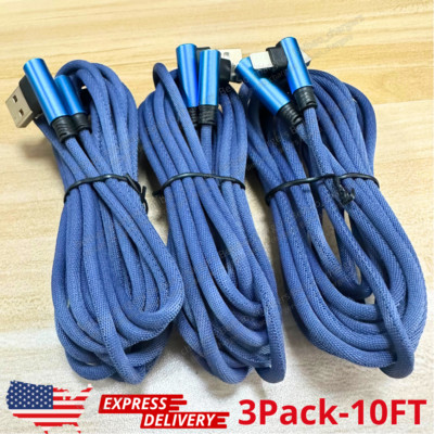 3Pack 90 Degree Elbow USB Charger Cable 10FT Fast Charging for iPhone 12 11 XR X
