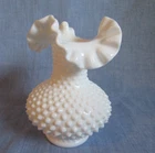 FENTON WHITE MILK GLASS HOBNAIL MED FLARED TOP VASE