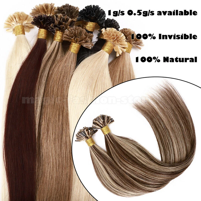 Remy U Nail Tip U Tip 100% Human Hair Extensions Fusion Keratin Pre Bonded Blond - Image 2 of 4