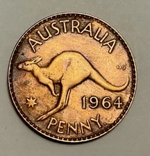 1964 Penny Coin - Australian Elizabeth II  Predecimal, Y Dot.