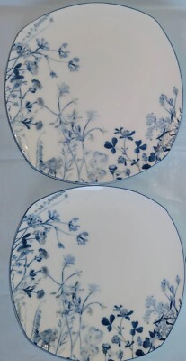 2x Mikasa Wildflower Garden Blue Turnowsky Bone China 8  Salad Plates Square Set