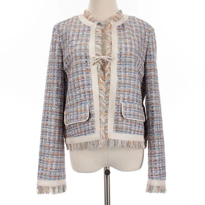 Marc Cain NWT Tweed Blazer Jacket Size N3 US 8 in Blue/Multicolor 100% Cotton - Image 1 of 4