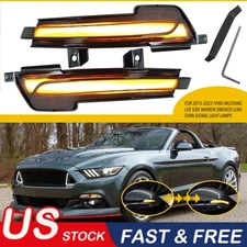 Sequential LED Side Mirror Turn Signal Light for 15-22 Ford Mustang Smoked Amber