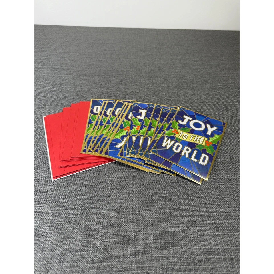 Juego de sobres rojos de bayas de acebo Joy to the World tarjetas de Navidad de felicitación Foto 2 de 4