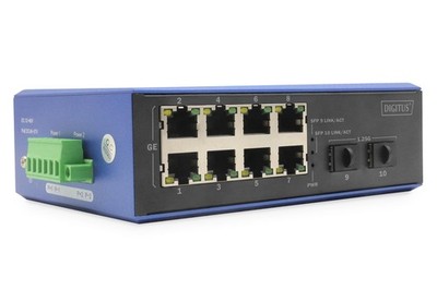 DIGITUS 10 Port Gigabit Ethernet PoE Industrial Switch - 8 Ports RJ45-2 SFP Port