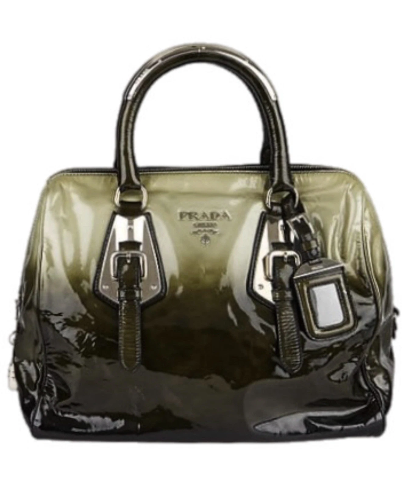 Borsa da bowling Prada Ombré sfumata verde oliva vernice manico superiore