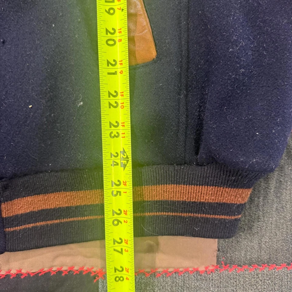 Chaqueta Azteca Cabeza India Universitaria Cuero Marrón Lana Azul Años 90 Guess Talla M Foto 4 de 4