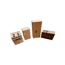 Dollhouse Miniature Wooden Oven Refrigerator Cabinet Sink Kitchen Furniture