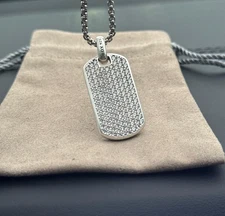 David.Yurman Sterling Silver 35mm Streamline Dog Tag With Grey Sapphires 22 inch