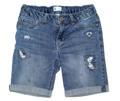 SO Blue Jean Denim Embellished Jewels Destructed Bermuda Shorts Girls Size 14