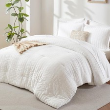 CozyLux Queen Comforter Set White Seersucker 7 Pieces Bed in a Queen,