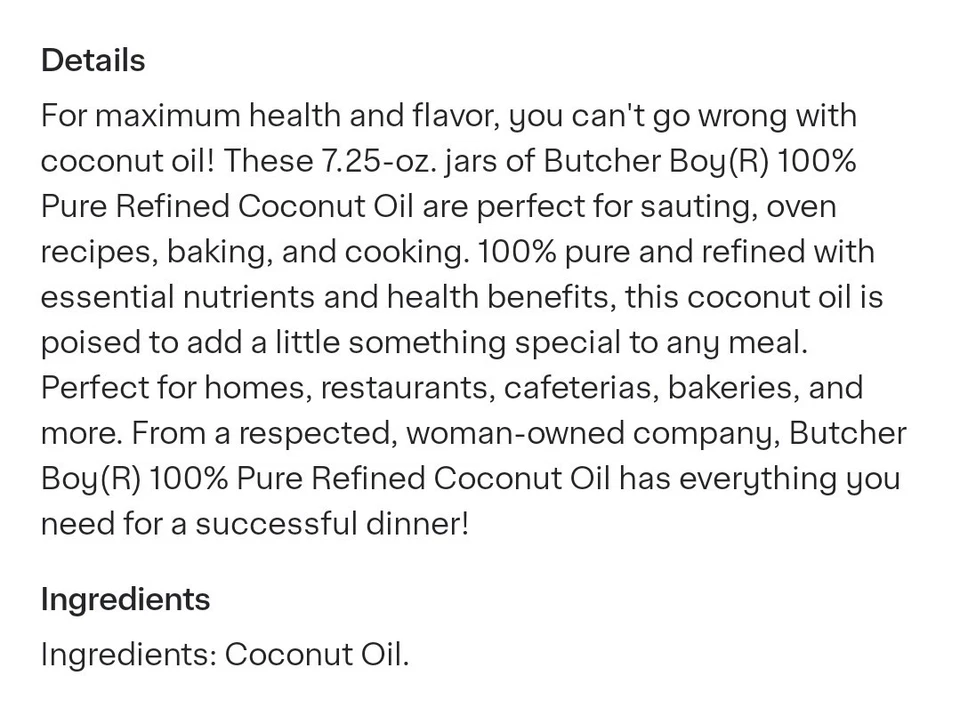 3 Pack Butcher boy 100% Pure Refined NONGMO Coconut Oil 7.25Fl Oz 1 Day Ship Out - Image 3 of 3