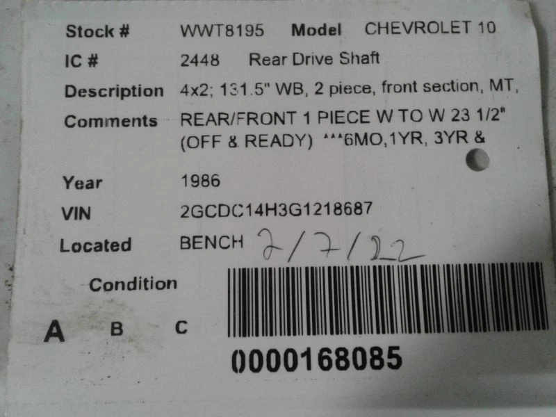 Rear Drive Shaft 2WD 131.5" Wb 2 Piece Fits 78-87 CHEVROLET 10 PICKUP 1515461 Foto 4 de 4