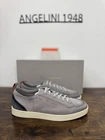 Santoni Off Duty Grey Leather Luxury Casual Sneaker Mens Shoes EU 41