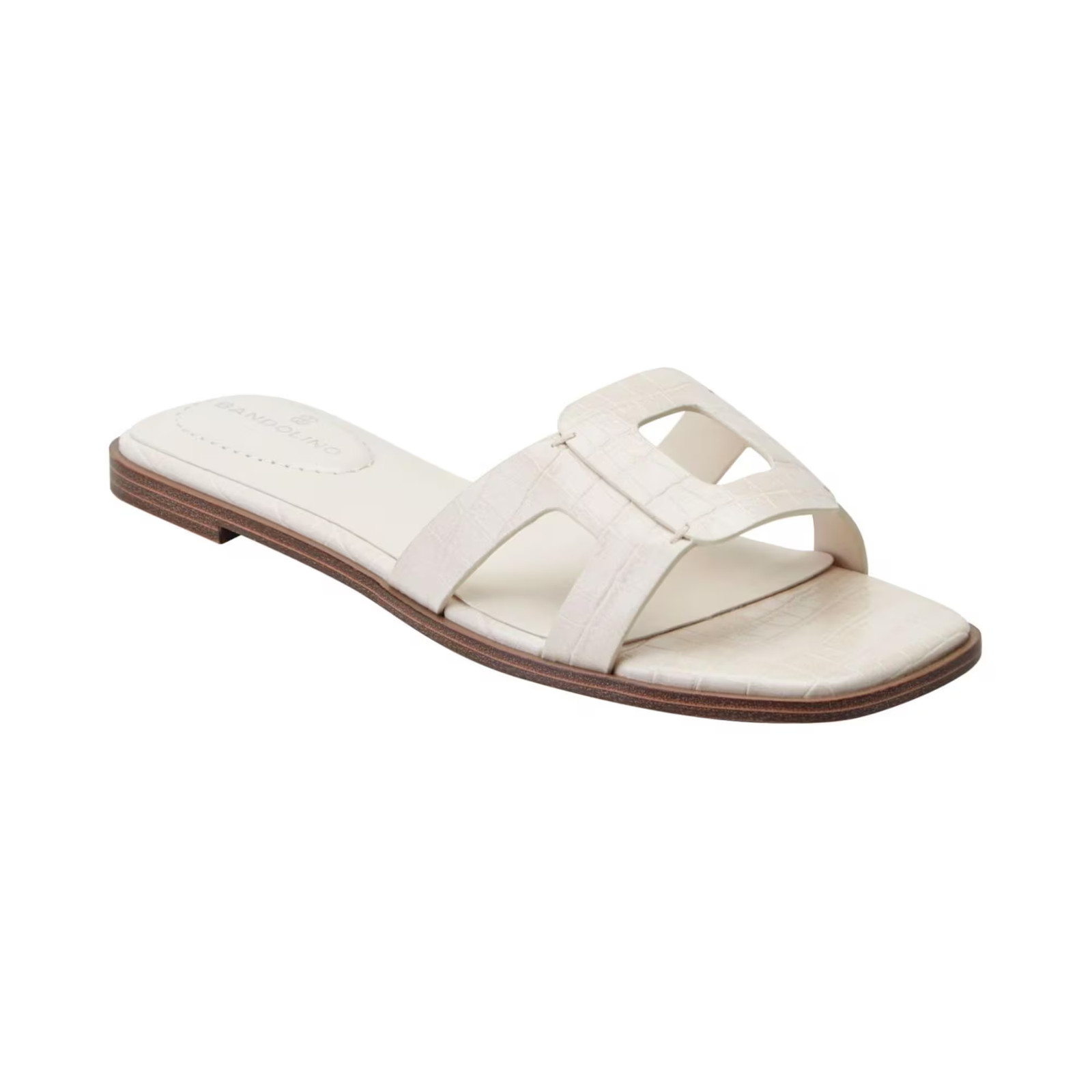 Women's Bandolino Vienma Square Toe Slide Flat Sandals Ivory Croco