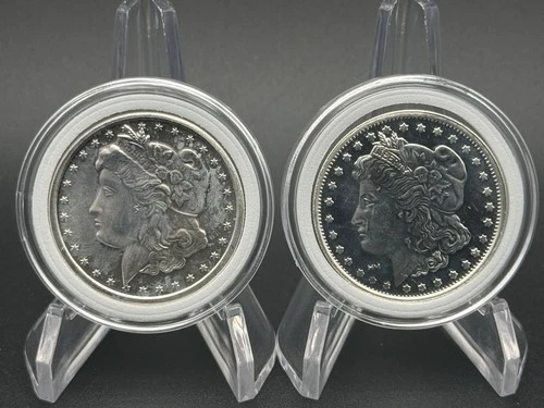 Lot Of 2 - Silver 1 oz Morgan Round .999 Fine