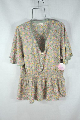full circle trends women's blouse 3X Short sleeve floral Multicolor NWT