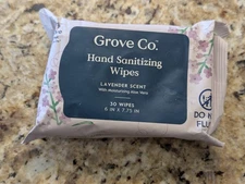 Grove Hand Sanitizing Wipes 6" x 7.75" Lavender Scent 30 Wipes exp: 01/2027