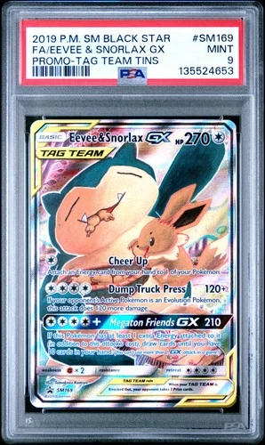 2019 POKEMON SM BLACK STAR PROMO TAG TEAM TINS FULL ART/EEVEE & SNORLAX GX PSA 9