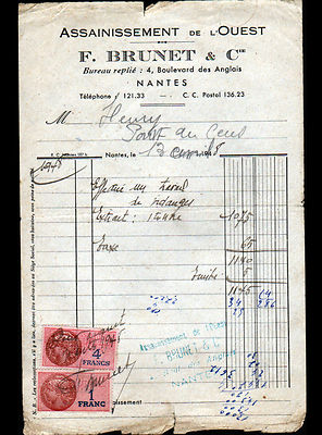 NANTES (44) WESTERN SANITATION / DRAINAGE of FITS ''F. BRUNET'' in 1948